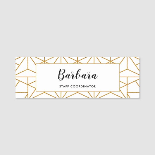 Geometrisch patroon van witte en goudkunstdeco naamplaatje (Voorkant)