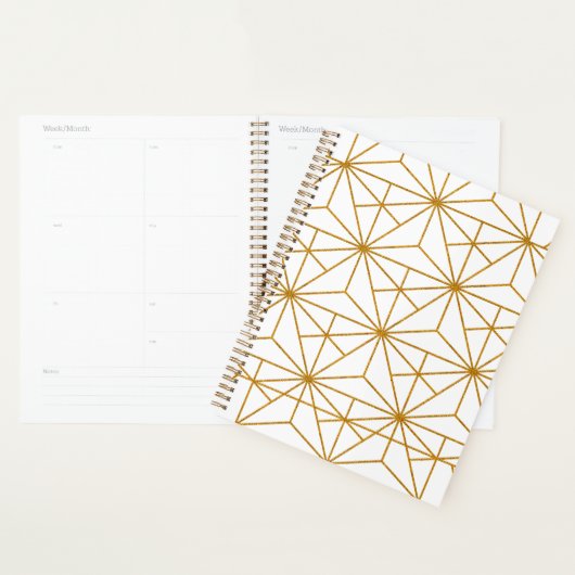 Geometrisch patroon van witte en goudkunstdeco planner (Display)