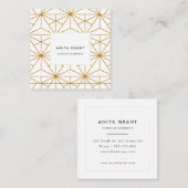 Geometrisch patroon van witte en goudkunstdeco vierkante visitekaartje (Voorkant / Achterkant)