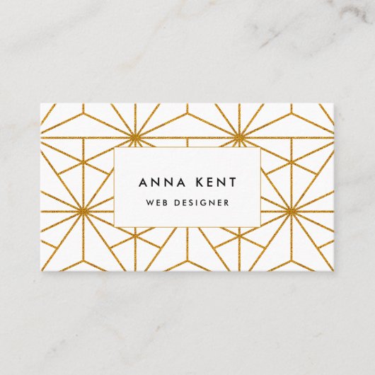 Geometrisch patroon van witte en goudkunstdeco visitekaartje (Voorkant)