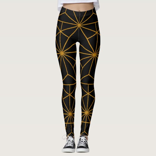 Geometrisch patroon van zwart-goudkunstdeco leggings (Voorkant)
