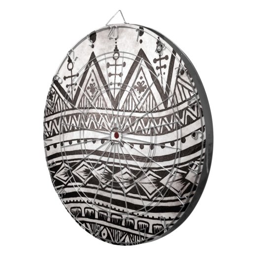 Geometrisch patroon van zwart-wit Tattoo Dartbord (Voorkant Rechts)