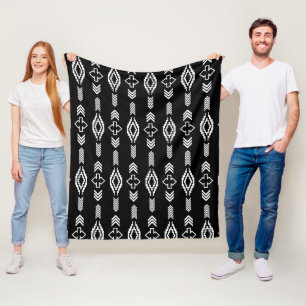 Geometrisch patroon van zwarte en witte tribben fleece deken
