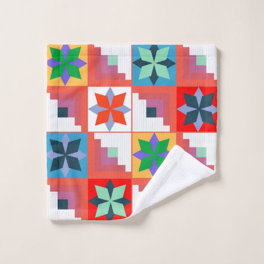 Geometrisch patroon veelkleurige patchwork bad handdoek (Wasdoekje)