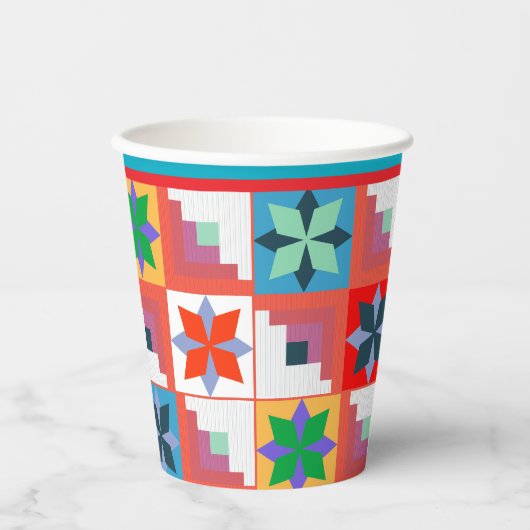 Geometrisch patroon veelkleurige patchwork papieren bekers (Voorkant)