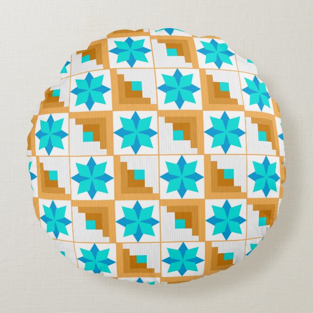 Geometrisch patroon veelkleurige patchwork rond kussen (Voorkant)