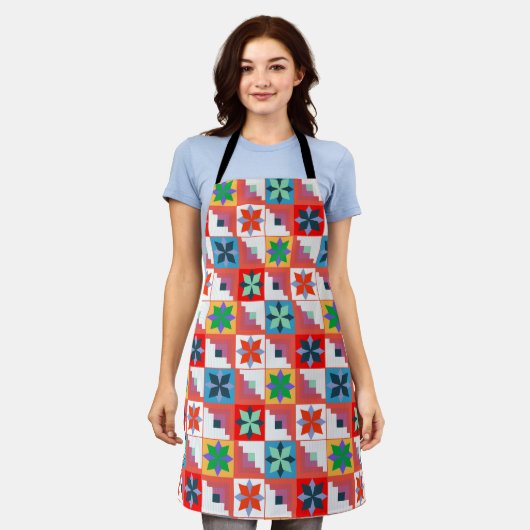 Geometrisch patroon veelkleurige patchwork schort (Gedragen)