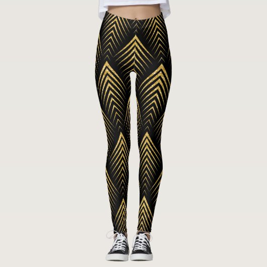 Geometrisch patroon voor zwart en gouden kunst-dec leggings (Voorkant)