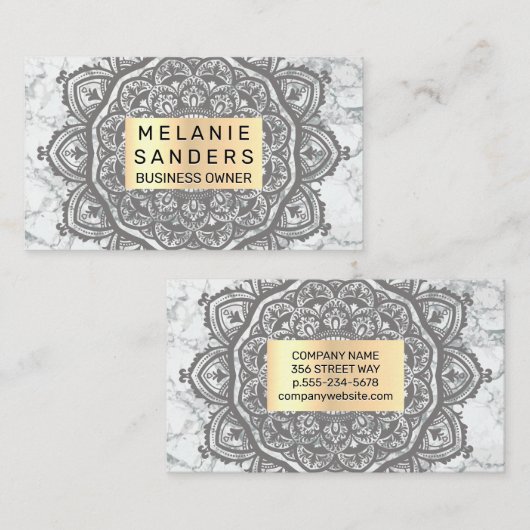 Geometrisch patroon | Witte marmer | Mandala Visitekaartje (Voorkant / Achterkant)