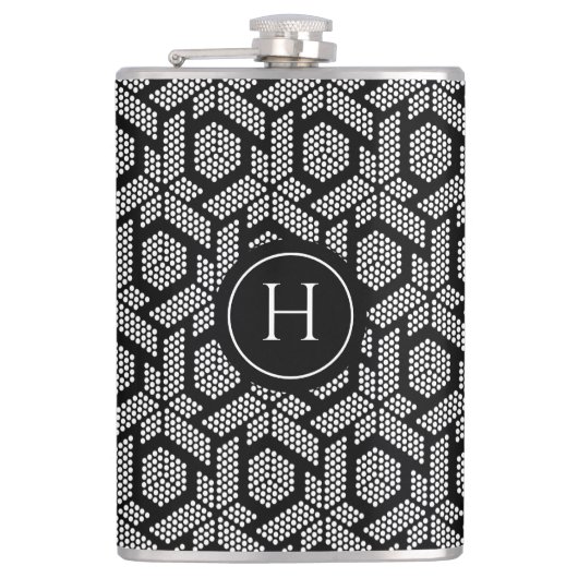 Geometrisch patroon witte stippen heupfles (Voorkant)