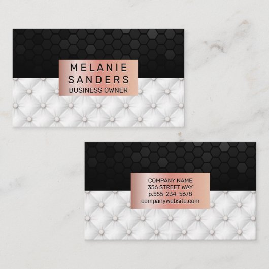 geometrisch patroon | witte stoffering | Rosé goud Visitekaartje (Voorkant / Achterkant)