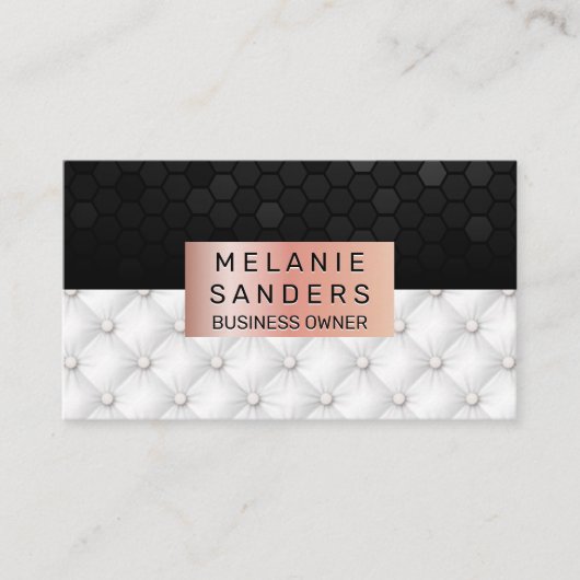 geometrisch patroon | witte stoffering | Rosé goud Visitekaartje (Voorkant)