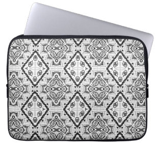 Geometrisch, patroon, zwart en wit laptop sleeve