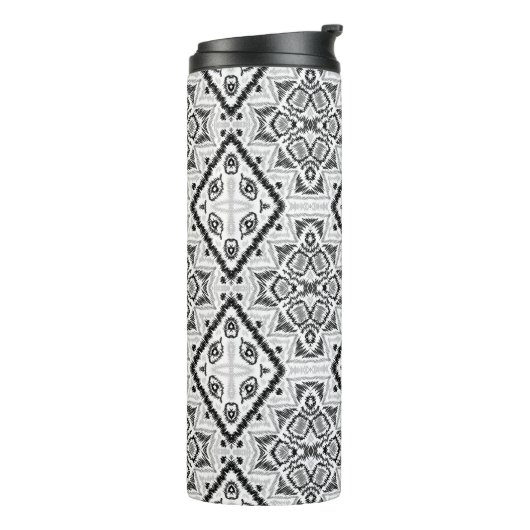 Geometrisch, patroon, zwart en wit thermosbeker (Gedraaid links)