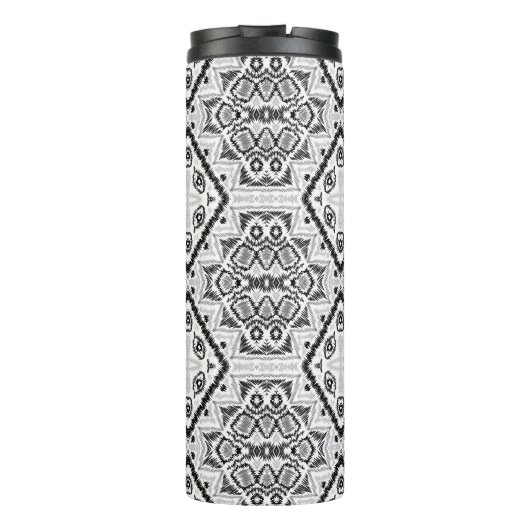 Geometrisch, patroon, zwart en wit thermosbeker (Achterkant)
