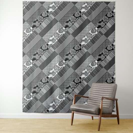 Geometrisch, Patroon, zwart en wit Wandkleed (In situ)