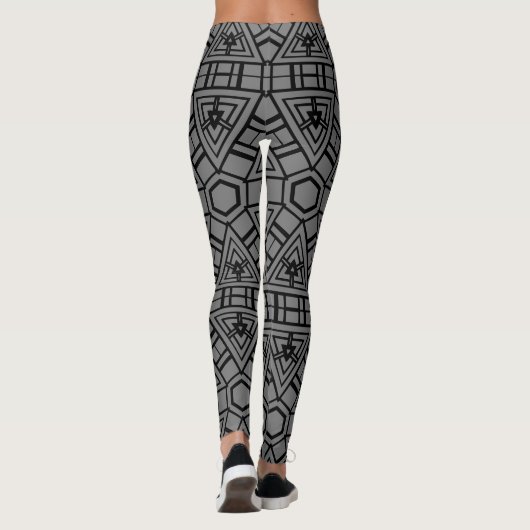 GEOMETRISCH PATTERN, zwart en grijs Leggings (Achterkant)