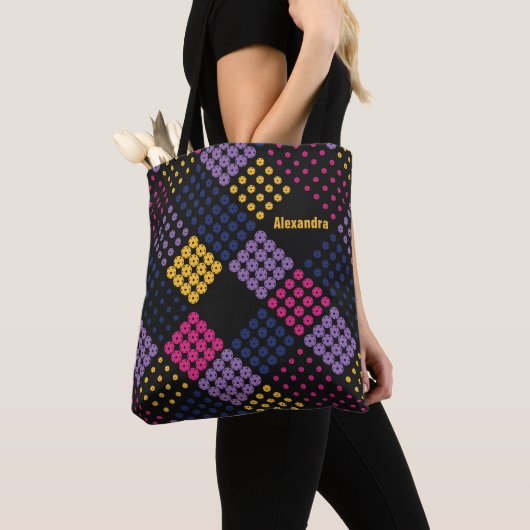 Geometrisch picklebalpatroon, met naam tote bag (Dichtbij)