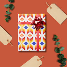 Geometrisch Pixel Bloemmotief in Rood Oranje Geel