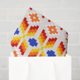 Geometrisch Pixel Bloemmotief in Rood Oranje Geel Tissuepapier