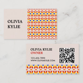 Geometrisch Pixel Bloemmotief in Rood Oranje Geel Visitekaartje