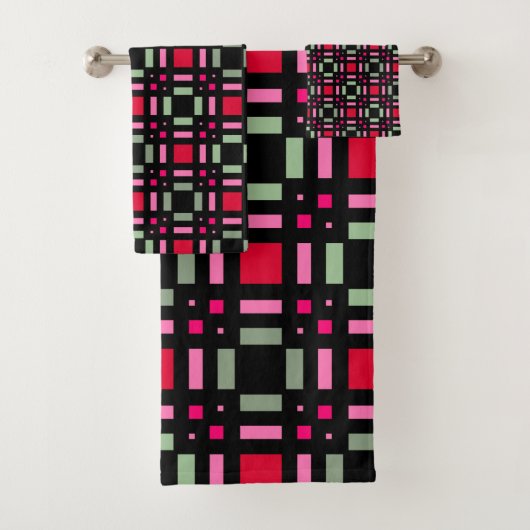 Geometrisch plaid groen rood zwart strepen bad handdoek (Insitu)