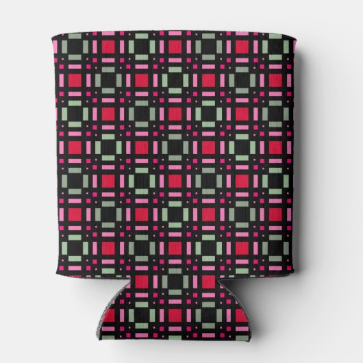 Geometrisch plaid groen rood zwart strepen blikjeskoeler (Achterkant)