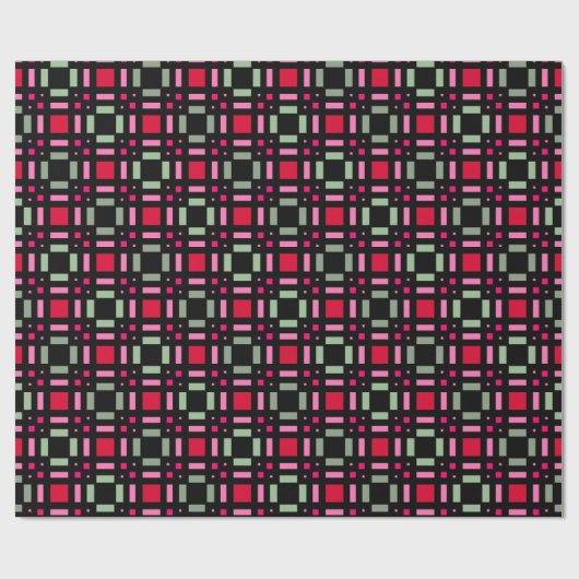 Geometrisch plaid groen rood zwart strepen cadeaupapier (Vlak)
