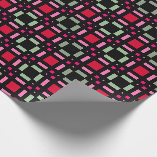 Geometrisch plaid groen rood zwart strepen cadeaupapier (Hoek)
