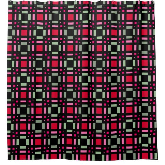 Geometrisch plaid groen rood zwart strepen douchegordijn (Voorkant)