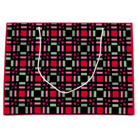 Geometrisch plaid groen rood zwart strepen groot cadeauzakje (Voorkant)