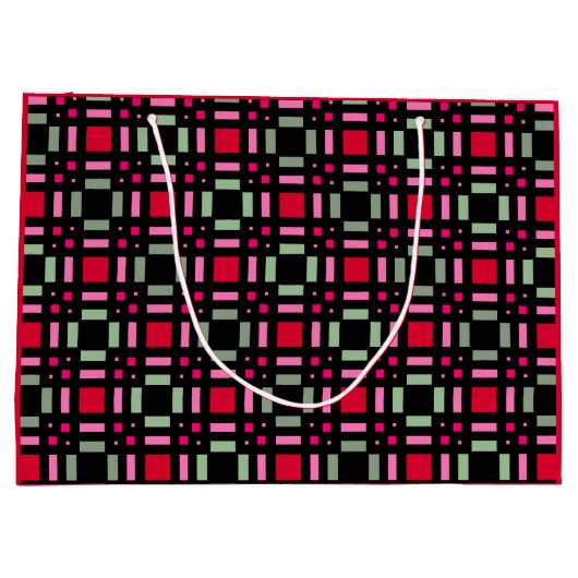 Geometrisch plaid groen rood zwart strepen groot cadeauzakje (Achterkant)