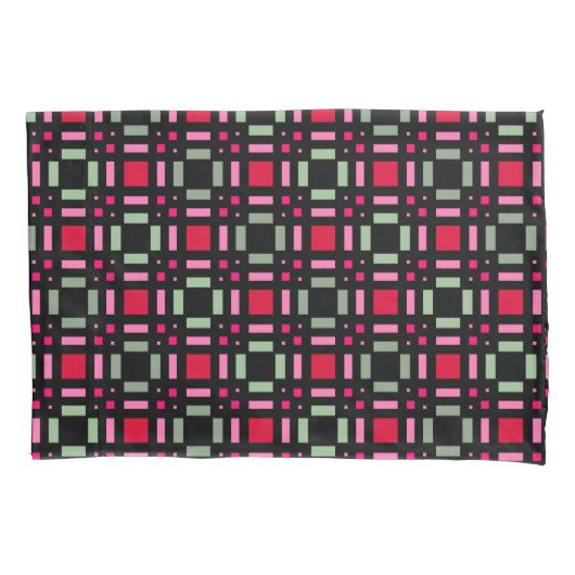 Geometrisch plaid groen rood zwart strepen kussensloop (Voorkant)