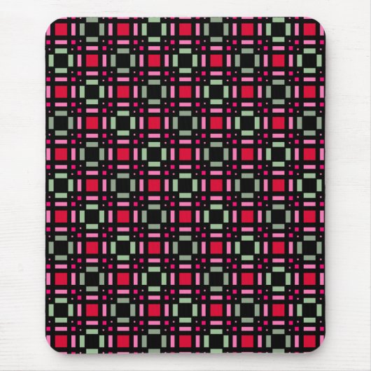 Geometrisch plaid groen rood zwart strepen muismat (Voorkant)