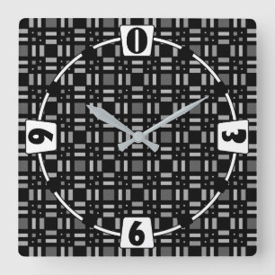 Geometrisch plaid groen rood zwart strepen vierkante klok