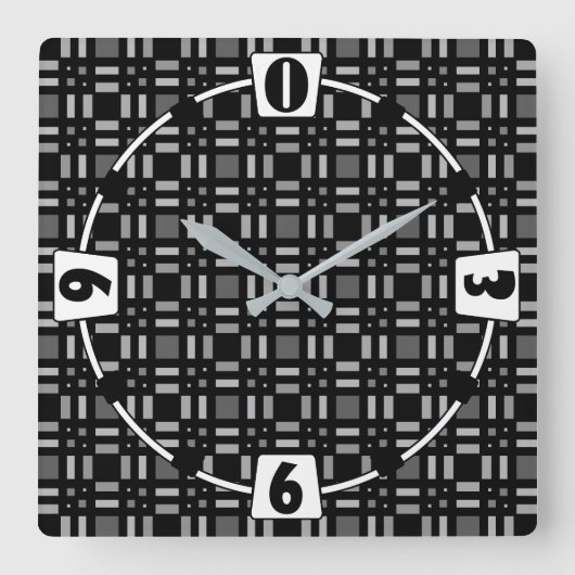 Geometrisch plaid groen rood zwart strepen vierkante klok (Voorkant)