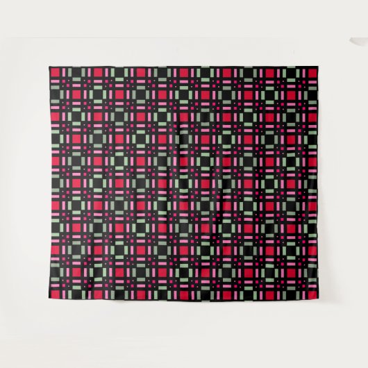 Geometrisch plaid groen rood zwart strepen wandkleed (Voorkant (horizontaal))