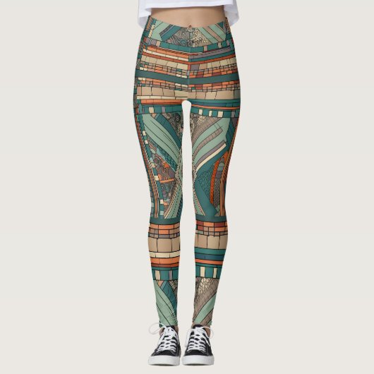 Geometrisch "Prairie Style" Glas in lood Leggings (Voorkant)