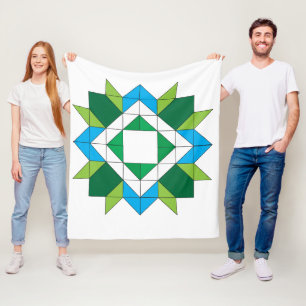 Geometrisch Quilt Star Mozaïek Patroon Blauw Groen Fleece Deken