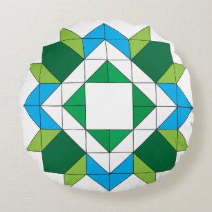 Geometrisch Quilt Star Mozaïek Patroon Blauw Groen Rond Kussen