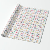 Geometrisch rasterpatroon met verspreide harten cadeaupapier (Uitgerold)