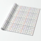 Geometrisch rasterpatroon met verspreide harten cadeaupapier (Uitgerold)