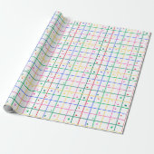 Geometrisch rasterpatroon met verspreide harten cadeaupapier (Uitgerold)