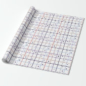 Geometrisch rasterpatroon met verspreide harten cadeaupapier (Uitgerold)
