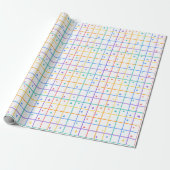 Geometrisch rasterpatroon met verspreide harten cadeaupapier (Uitgerold)