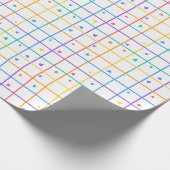 Geometrisch rasterpatroon met verspreide harten cadeaupapier (Hoek)