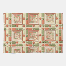Geometrisch reliëfpatroon in rood en groen theedoek