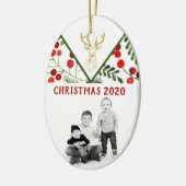 Geometrisch rendier Modern Holly Photo Ornament (Links)