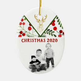 Geometrisch rendier Modern Holly Photo Ornament