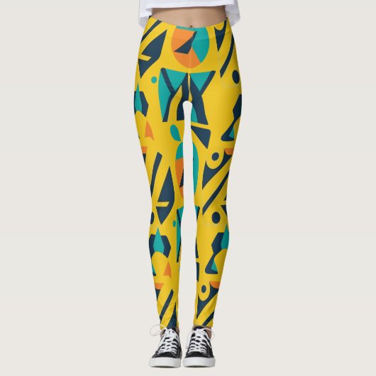 Geometrisch Retro Pop Art Pattern Leggings (Voorkant)